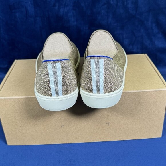 NIB Women's 10.5 Rothy’s The Original Slip On Sneaker Gold Twill 0610/0606 - Picture 4 of 5